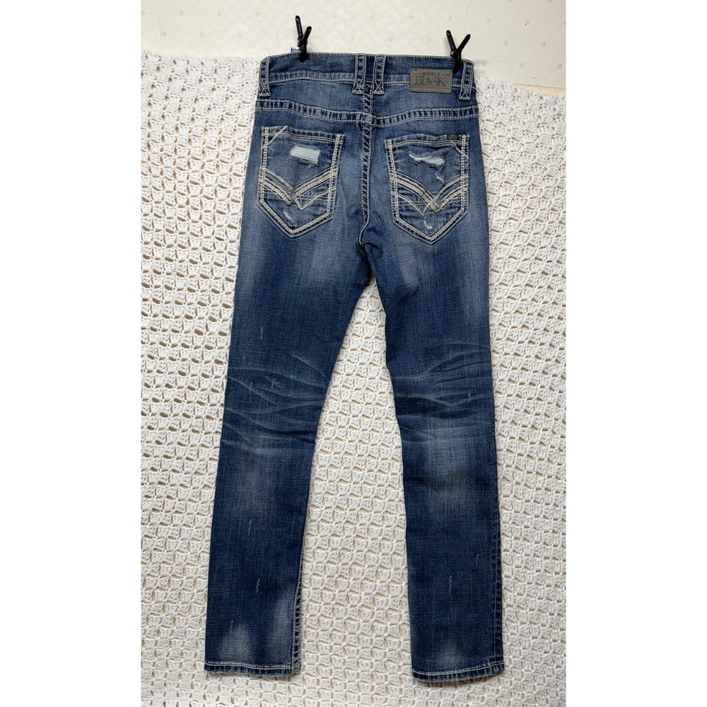 Buckle Black Fit No 3 Jeans Mens Sz 31L 31x33 Blue Denim Distressed Straight Leg